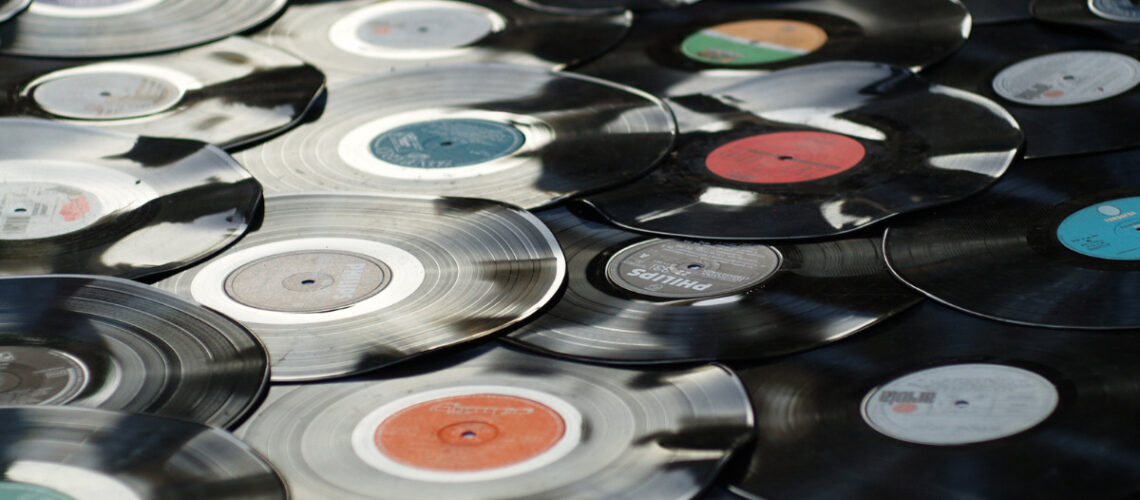 A pile of vinyl records.